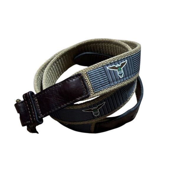 Leather Golf Belt Fabric Eagle Size 40/42 Blue & Tan Canvas Embroidered Preppy - Picture 6 of 6